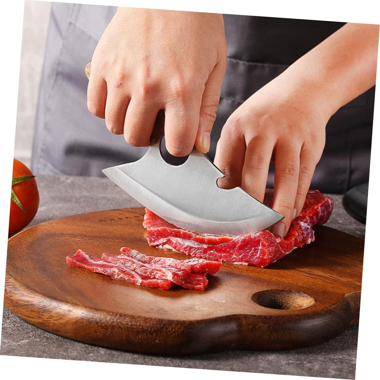 1pc Stainless Steel Meat Cutter Wooden Handle Manual Kitchen Slicing Chopper for Effortless Meat Preparation Shaped Blades for Home Use