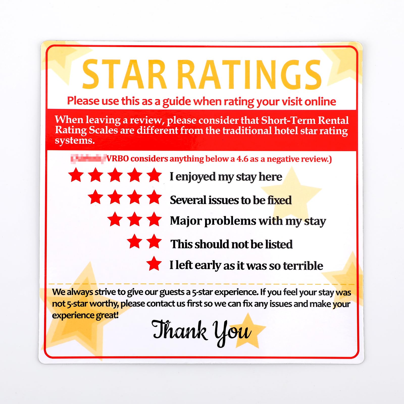 Oudain 5 Pieces 5 Star Rating Explanation Magnet Short Term Rentals (Str) Star Ratings Magnet Review Guide Rating Fridge Compatible with Vrbo