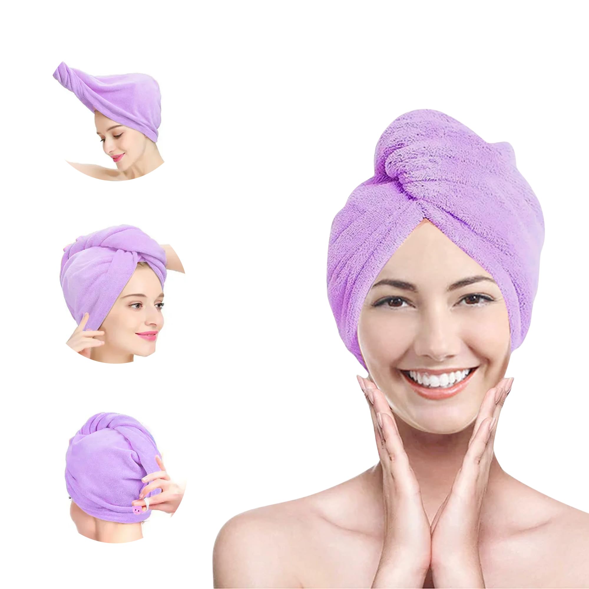 GLUN Microfiber 100 TC Bath Towel, Hair Drying Towel for Drying Curly Long Thick Hair Purple Colour