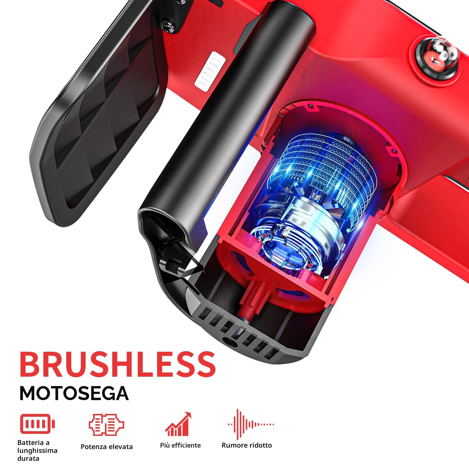 Brushless Mini Motosega a Batteria per Potatura 12 Pollici,1300W Motosega Elettrica 2 * 3000 mAh Batteria, con Lubrificazione Automatica,Sega Elettrica per Potatura per Tagliare Legna, Potare Rami