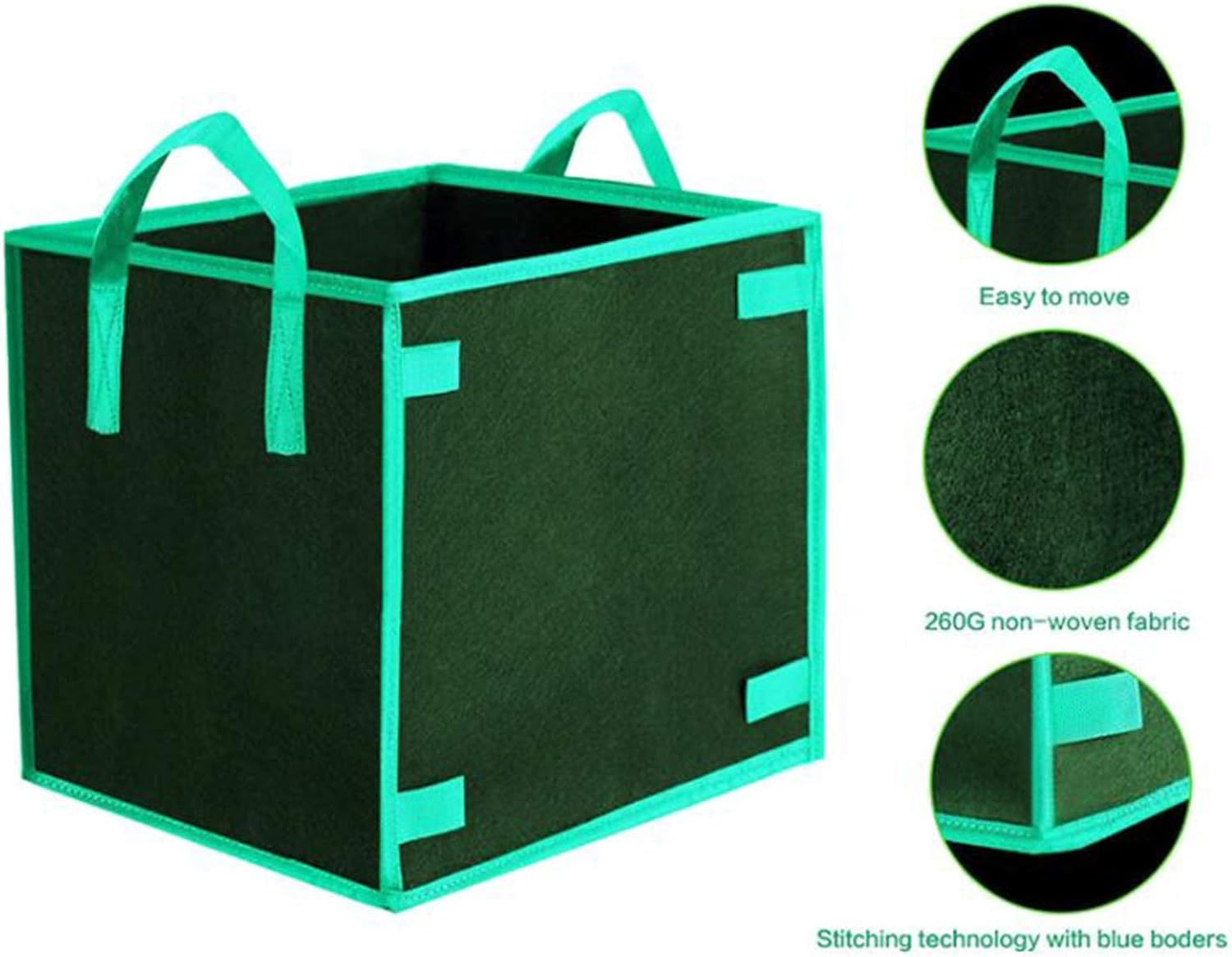 6-Pack Heavy Duty Aeration Fabric Square Grow Bags Thickened Nonwoven Fabric Containers for Potato/Plant Pots with Handles (Black) (10 Gallon)