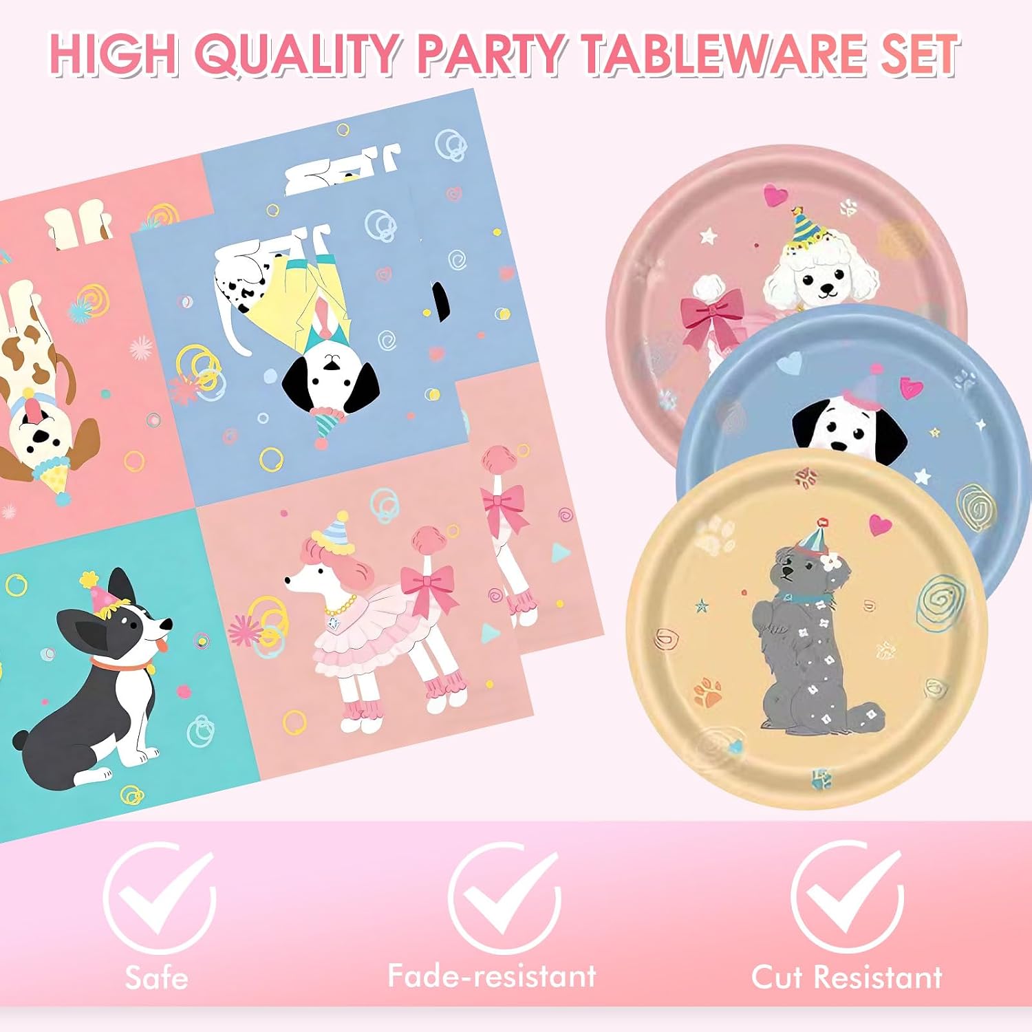 48Pcs Dog Birthday Party Supplies Set Cute Puppy Themed Paper Plates & Napkins Disposable Pet Party Tableware for Kids Birthday Baby Shower Table Decor,Serves 24 Guests image 4