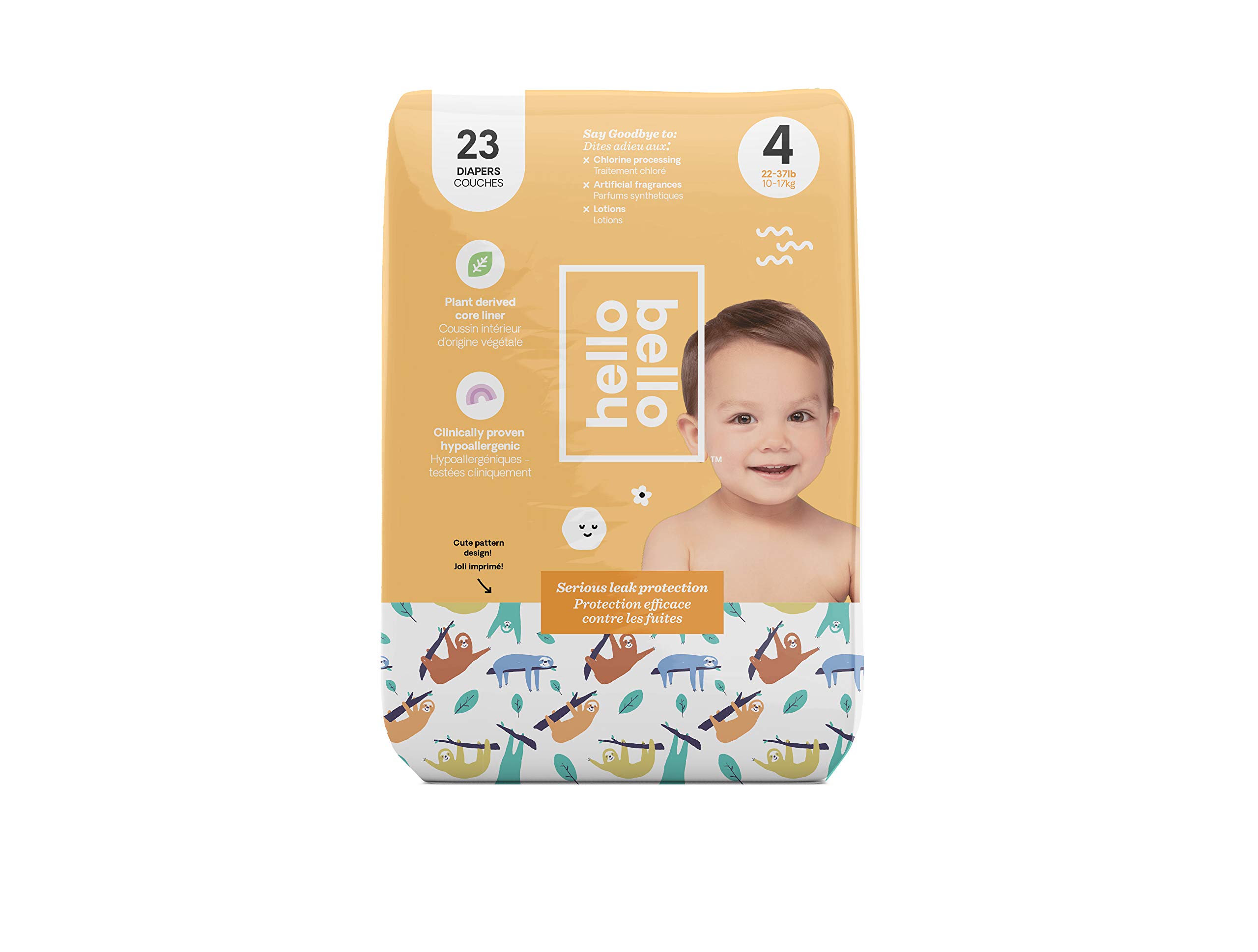 Hello BelloJumbo Diaper, Sleepy Sloth, GN, Size 4, 23 count