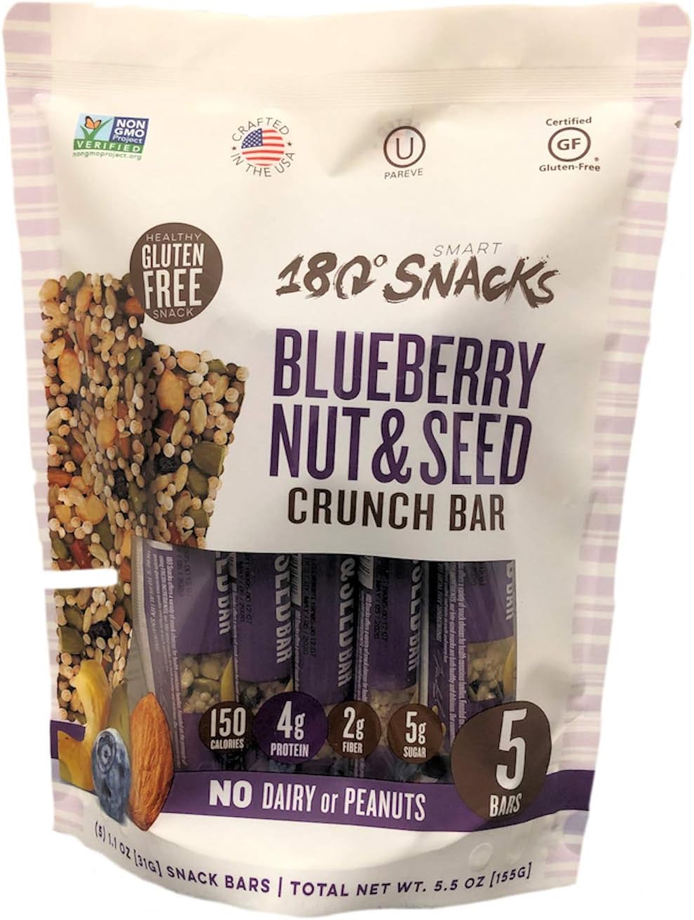 Fruit Nut & Seed Crunch Bar 1 Pack, 5 Snack Bars (Blueberry)