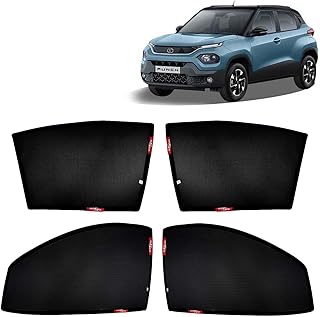 KINGSWAY Accessories Car Sun Shade Z-Black Non Magnetic Fix Type Curtains Only Compatible with Tata Punch Year 2021 Onwards All Model, Only Half Cut in Front Window, Car Curtains, Pack of 4 Pcs
