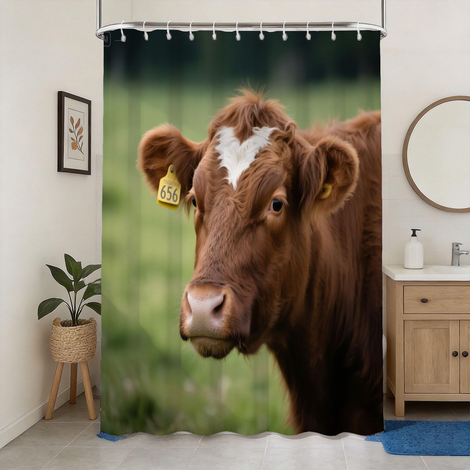 Hongduo 3D Cow Shower Curtain for Stalls Bathtubs Natural Bathroom Decor Shower Curtain Set Polyester Fabric Waterproof 200x200cm/79X79 Inch with Hooks