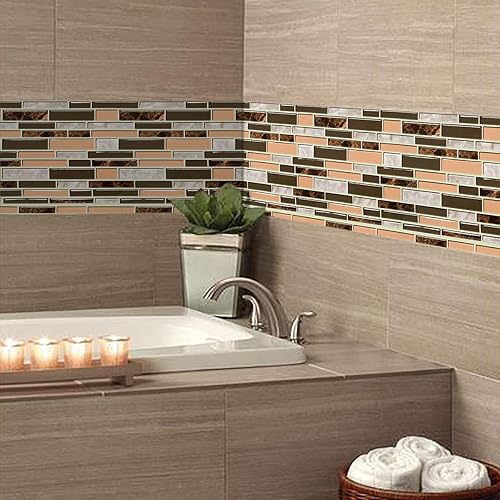 Miniatura 7 de Loseta en muro adhesiva de color gris y marrón para cocina, papel tapiz removible de 11.8 x 393.7pulgadas, papel adhesivo para baño, papel tapiz de