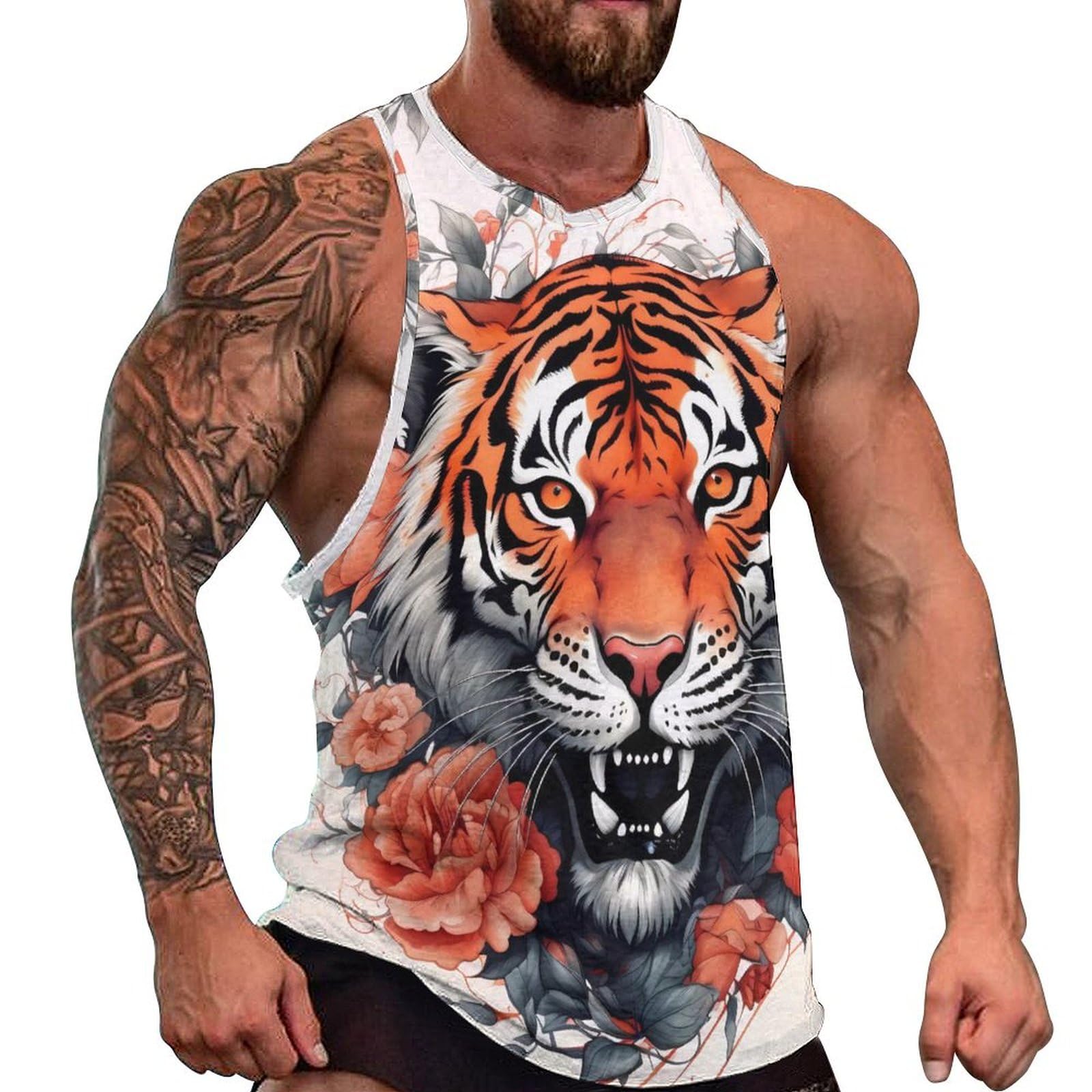 MARSVOVO Tank Tops for Men Animal Print Sport Tank Summer Sleeveless Workout T-Shirts Fitness Vest Athletic Undershirts