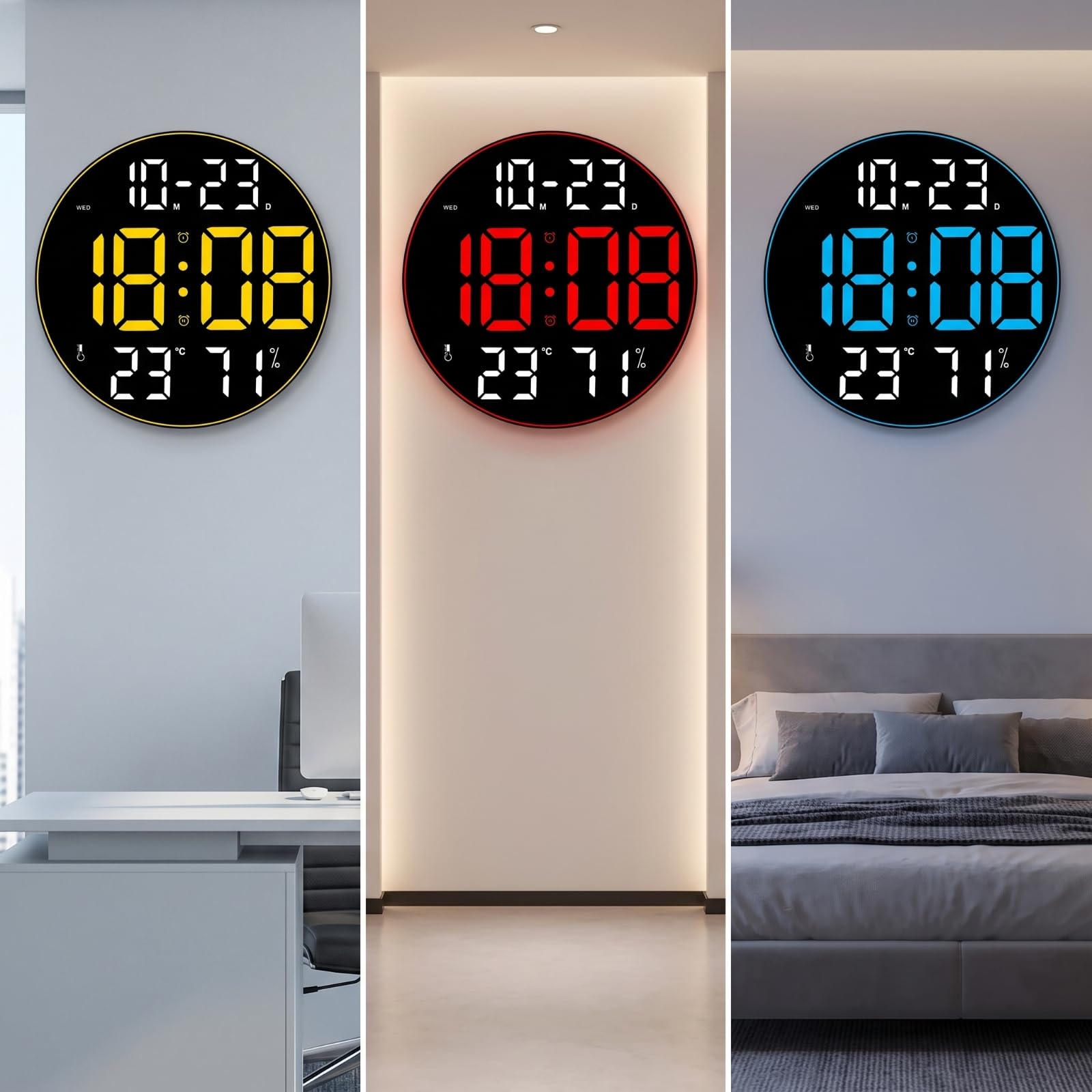 KESOTO Orologio da Parete Digitale Orologio Orologio da Muro Orologio Moderno con Schermo LED Definito Cifre Extra Grandi Data Temperatura Umidità Profilo, Azzurro