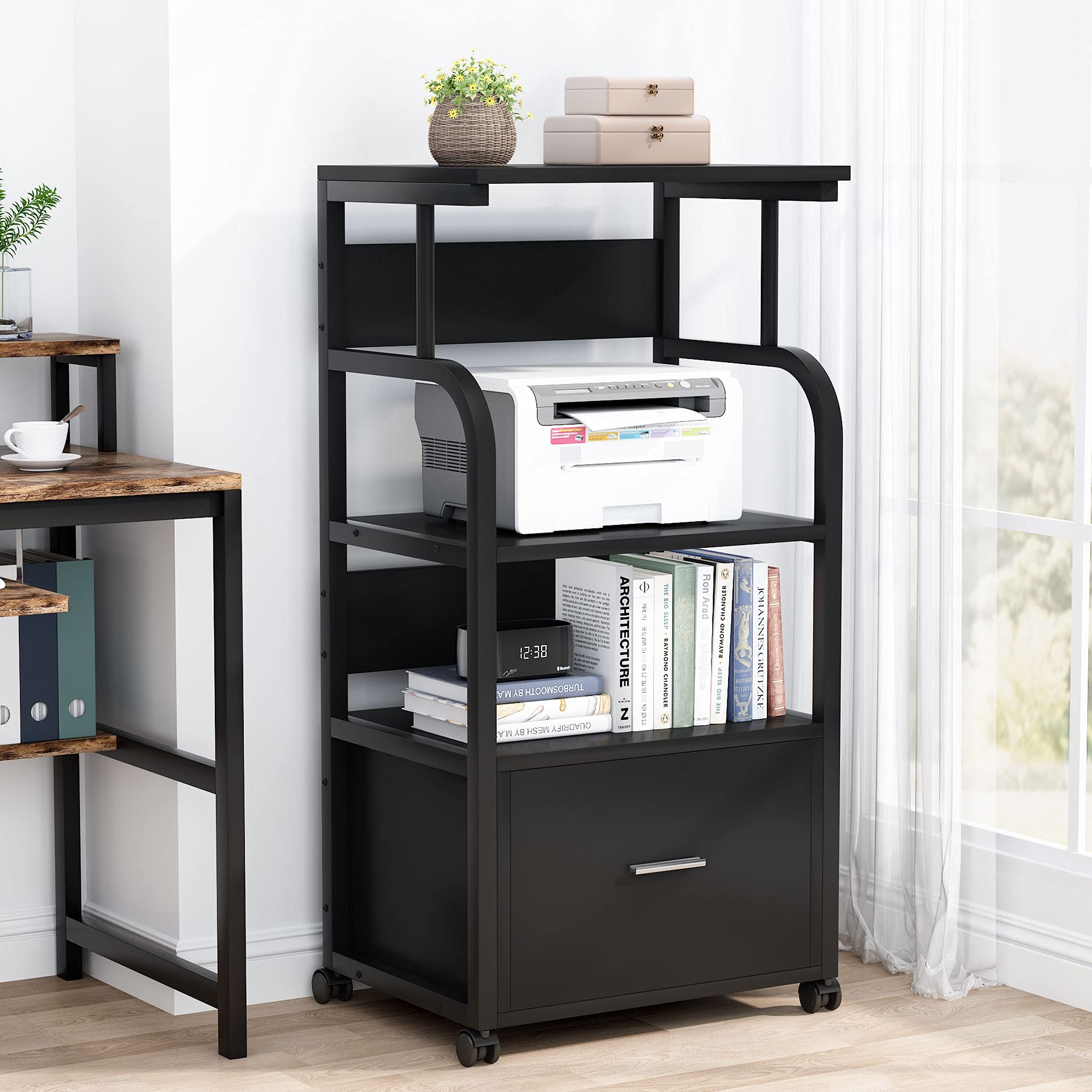 Tribesigns Mobile File with Printer Shelf, 3 Tier Printer Stand
