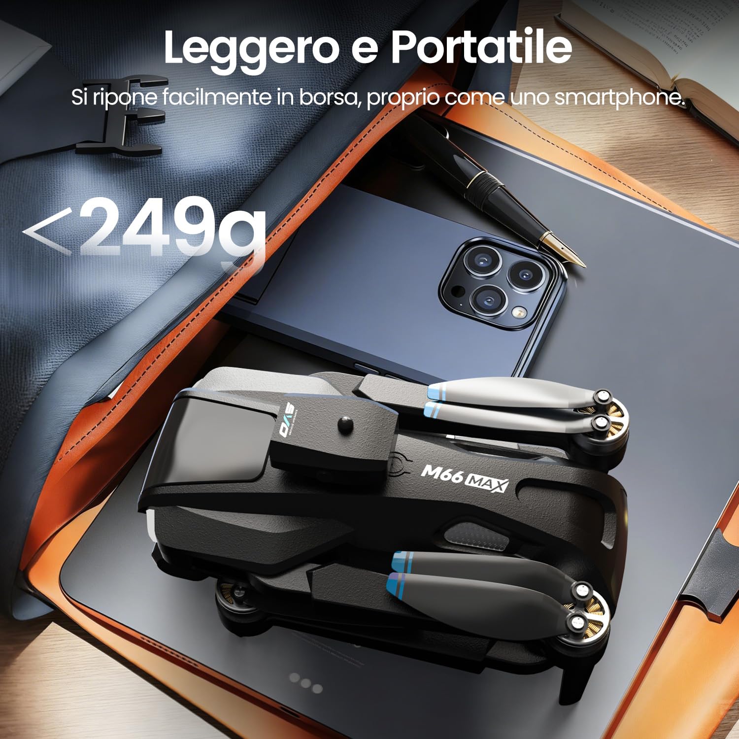 M66 Drone Con Telecomando HD Pieghevole Da 4,3″, Fotocamera 1080P, Evitamento Ostacoli, Flusso Ottico, Motore Brushless, Fino A 40 Min Di Volo, Facile Da Pilotare Per Principianti