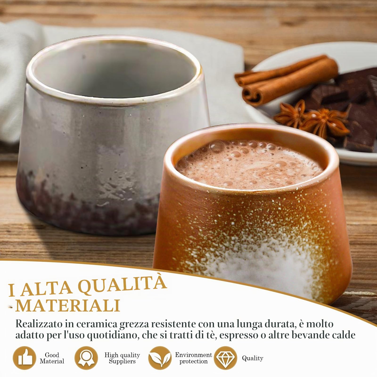 Set di 4 tazze da caffè espresso da 200 ml: set di tazze da caffè espresso in ceramica con pareti spesse, ideali per caffè espresso, moka macchiato, regalo perfetto per donne e uomini