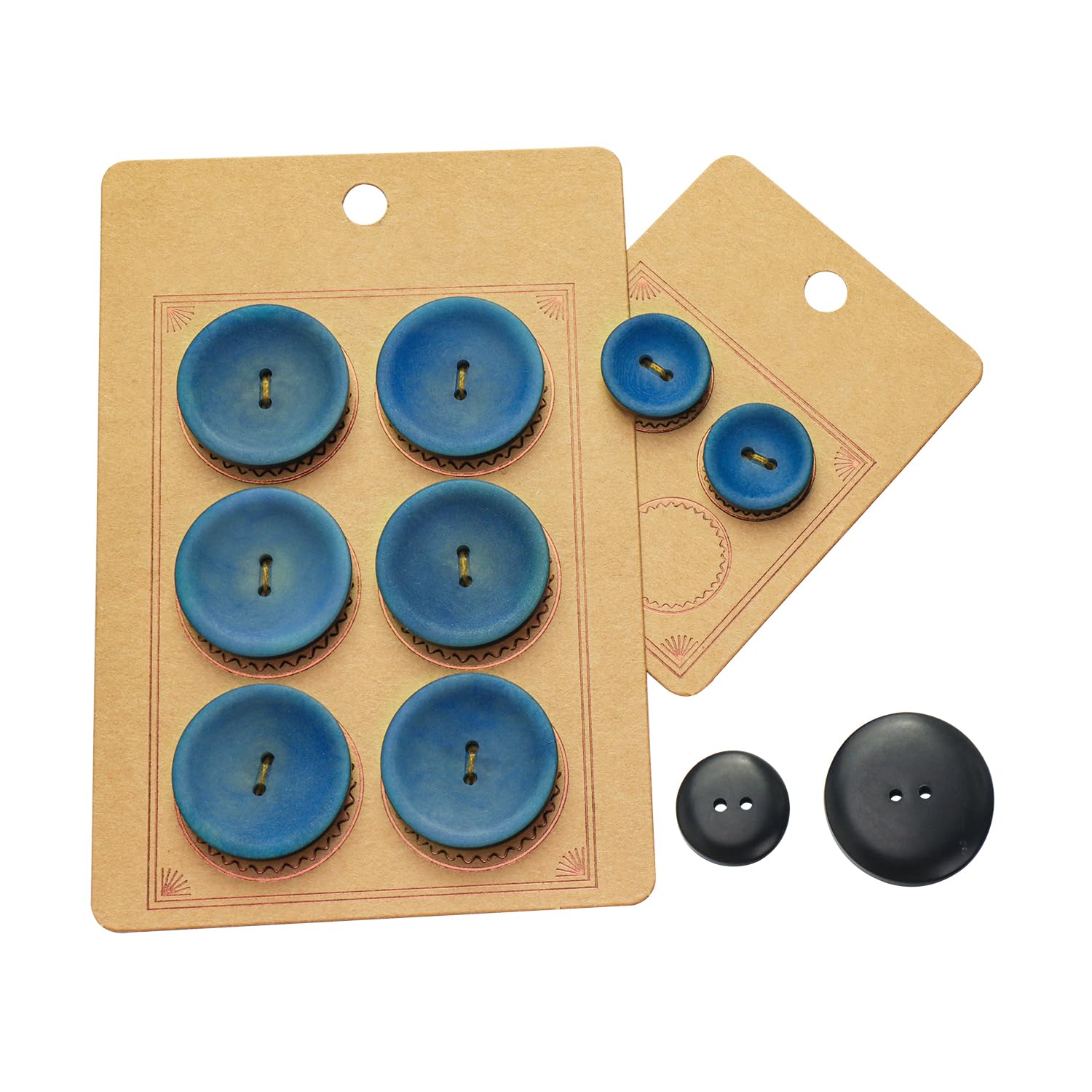 Boutons à 2 trous bleu en deux tailles 20 et 30 mm pour tricot