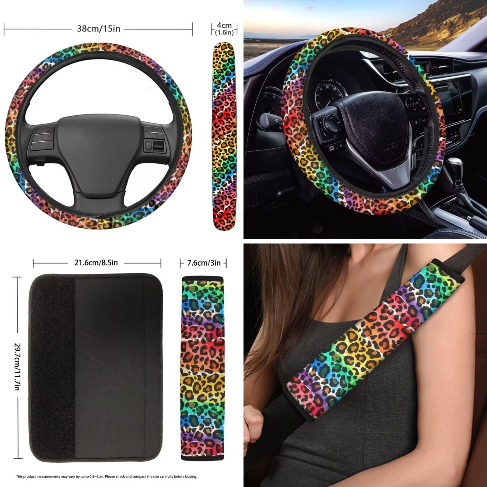 Set completo di 13 coprivolanti per auto, con stampa leopardata e ghepardo