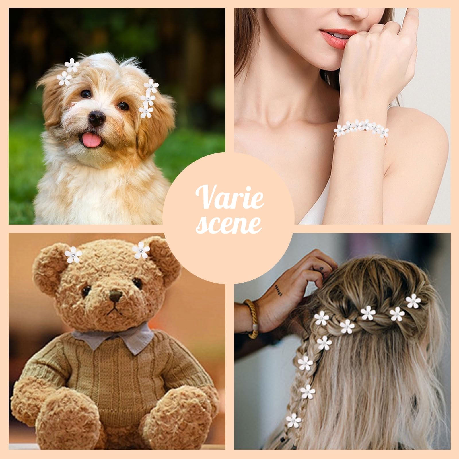 Mezrkuwr 10 Mini Fermagli per Capelli Bianchi con Strass - Graziosi Accessori Decorativi per Acconciature da Sposa - Forcine Floreali