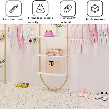 beaka Modern Simple Wall Mounted Gold Clothing Rack Heavy Duty Garment Rack Hanging Rods ClothingShelf Retail Display Storage Clothes Hanging Shelves (Size : 300 * 28 * 145CM)