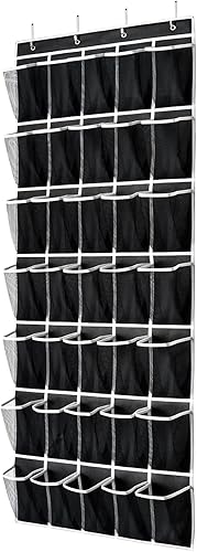 Miniatura 8 de SAVERHO Organizador de zapatos con 35 bolsillos sobre la puerta, organizador de zapatos colgante para puerta con 35 bolsillos de malla, bolsa de
