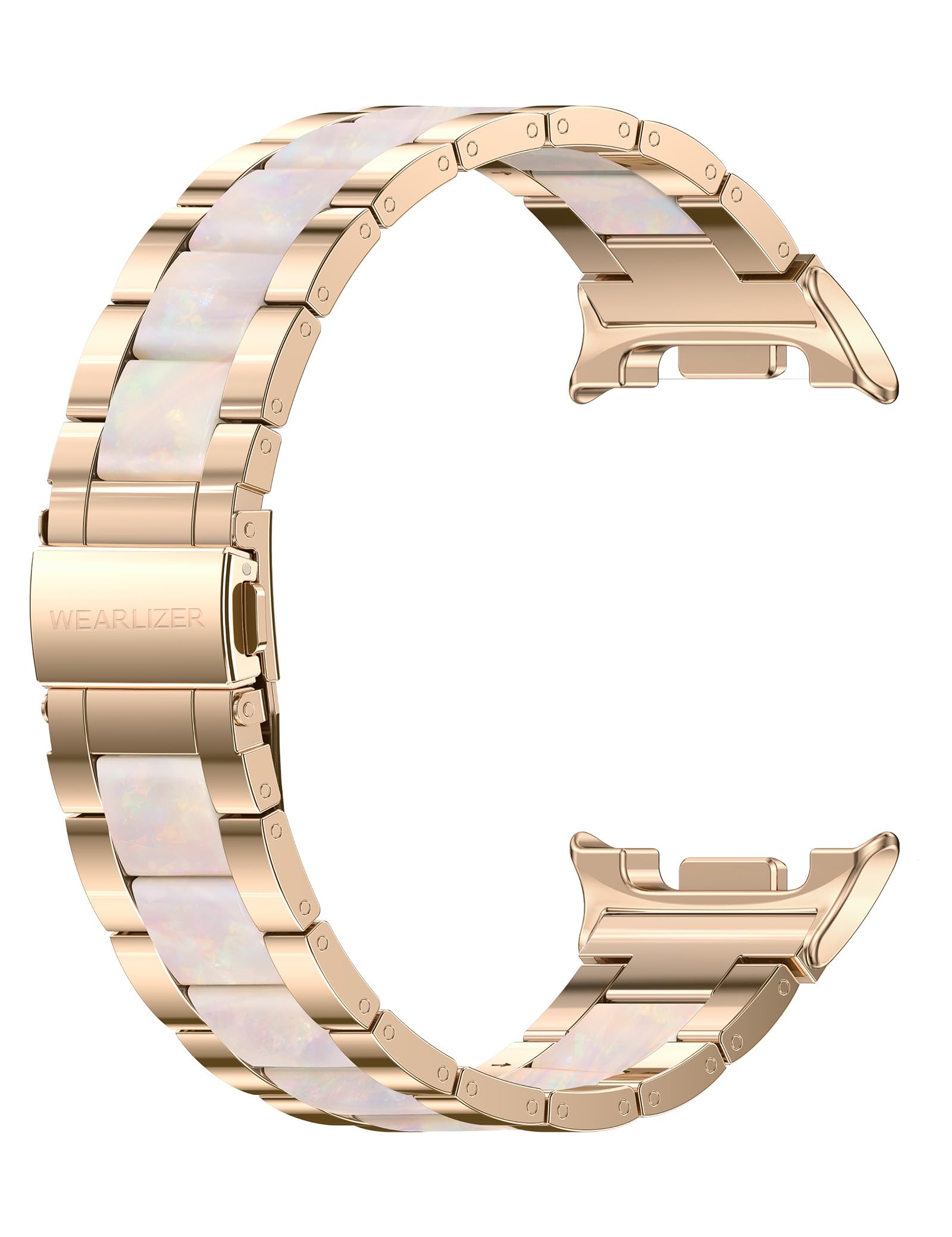 Photo 1 of Wearlizer Stainless Steel Bands Compatible with Samsung Galaxy Watch 8 Band 40mm 44mm/Watch 8 Classic 46mm for Women Men, No Gap One-Click Dressy Metal Fashion Rose Gold Bracelet with Resin Inlay