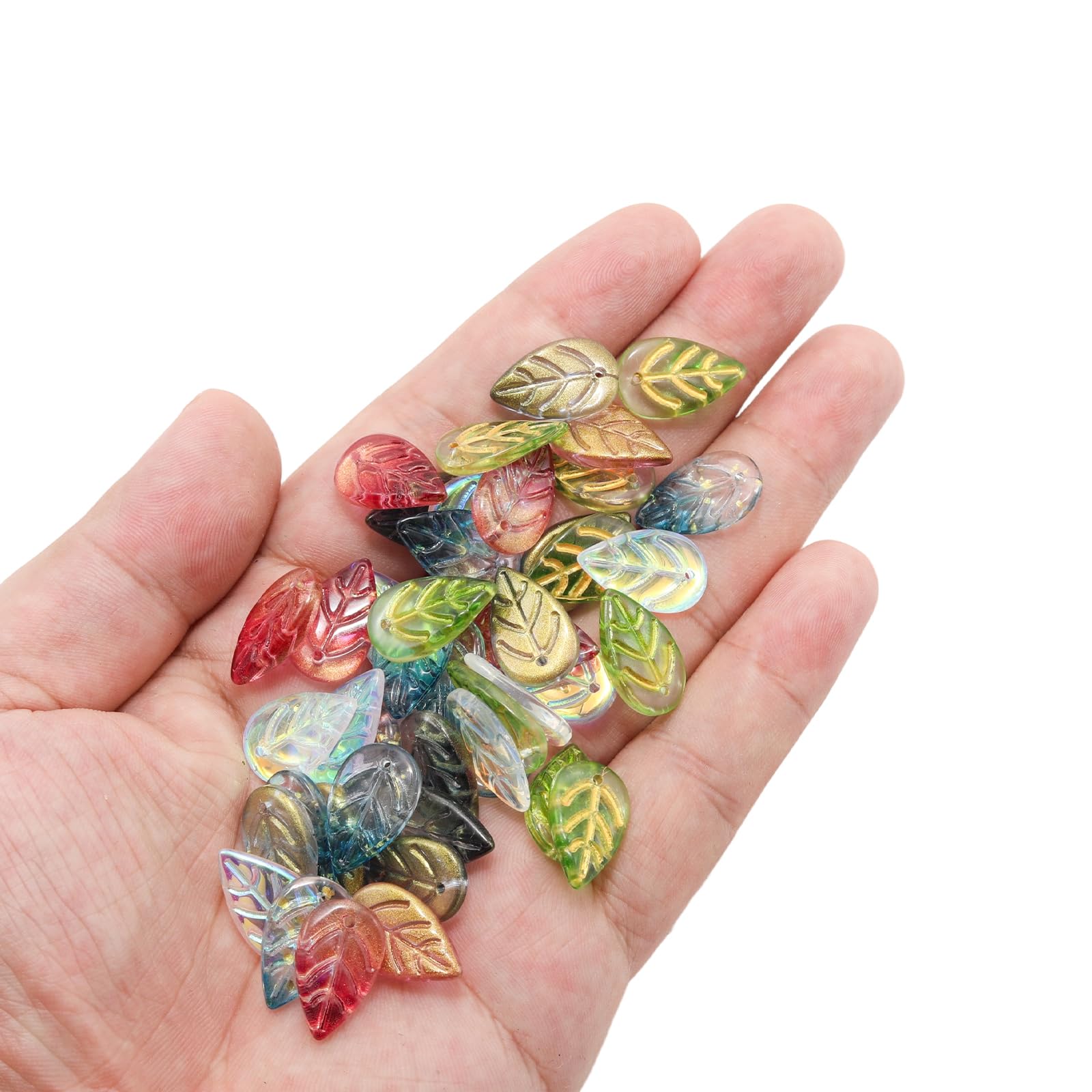 50 cuentas de hoja de cristal transparente, cuentas de hojas de cristal para hacer joyas, dijes de hojas para manualidades, aretes, pulseras (5 colores)