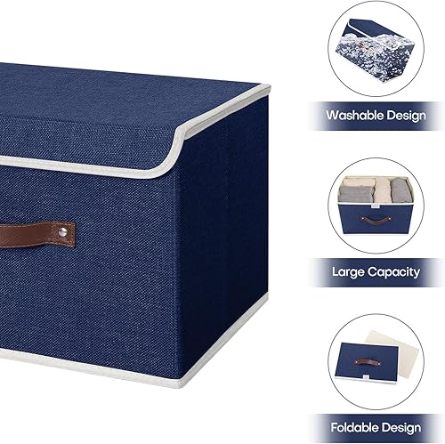 Miniatura 207 de ANMINY 2 contenedores de almacenamiento con tapa, asas de piel sintética, cajas de almacenamiento de plástico PP, decorativas, plegables, de tela