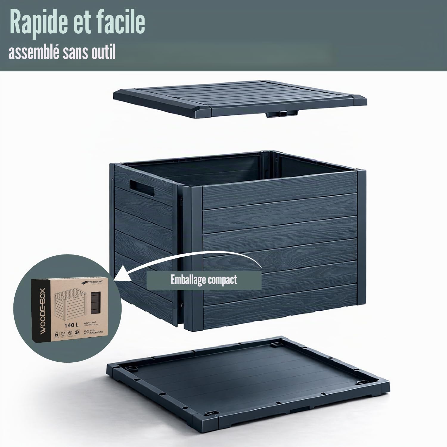 Woodebox 140L Garden, dimensions (mm) 585x460x550, couleur anthracite