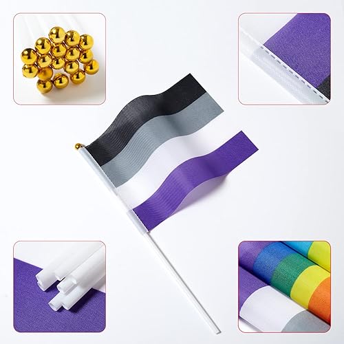 Vista 27 de GentleGirl Paquete de 12 banderas de arco iris del orgullo arcoíris, pequeñas banderas de mano gay LGBT Festival fiesta desfiles decoraciones Bander