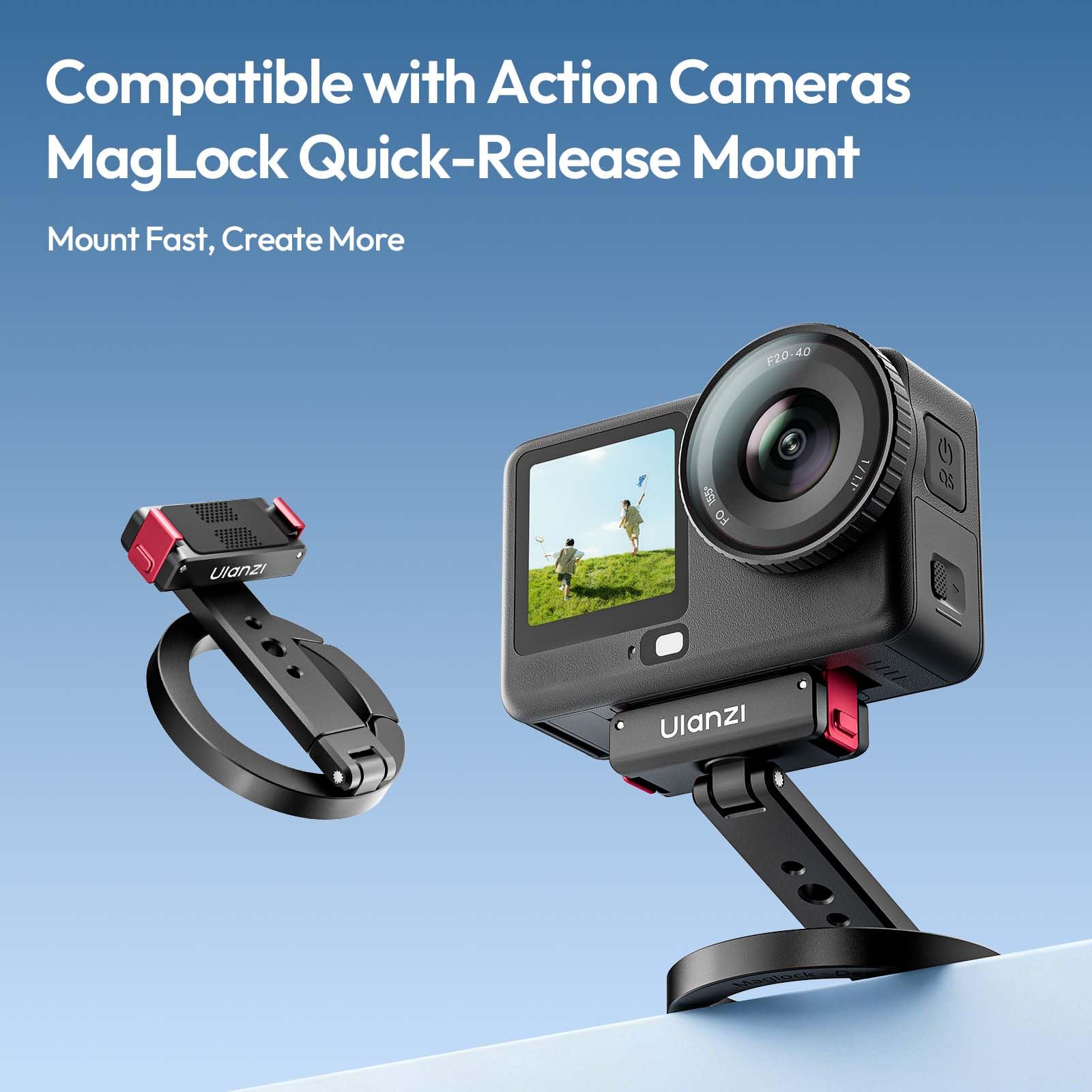 ULANZI MA04 Magnetische Schnellwechsel-Halterung für DJI Osmo Action 3 4 5 – Multiachsig Verstellbarer Aluminium-Halter