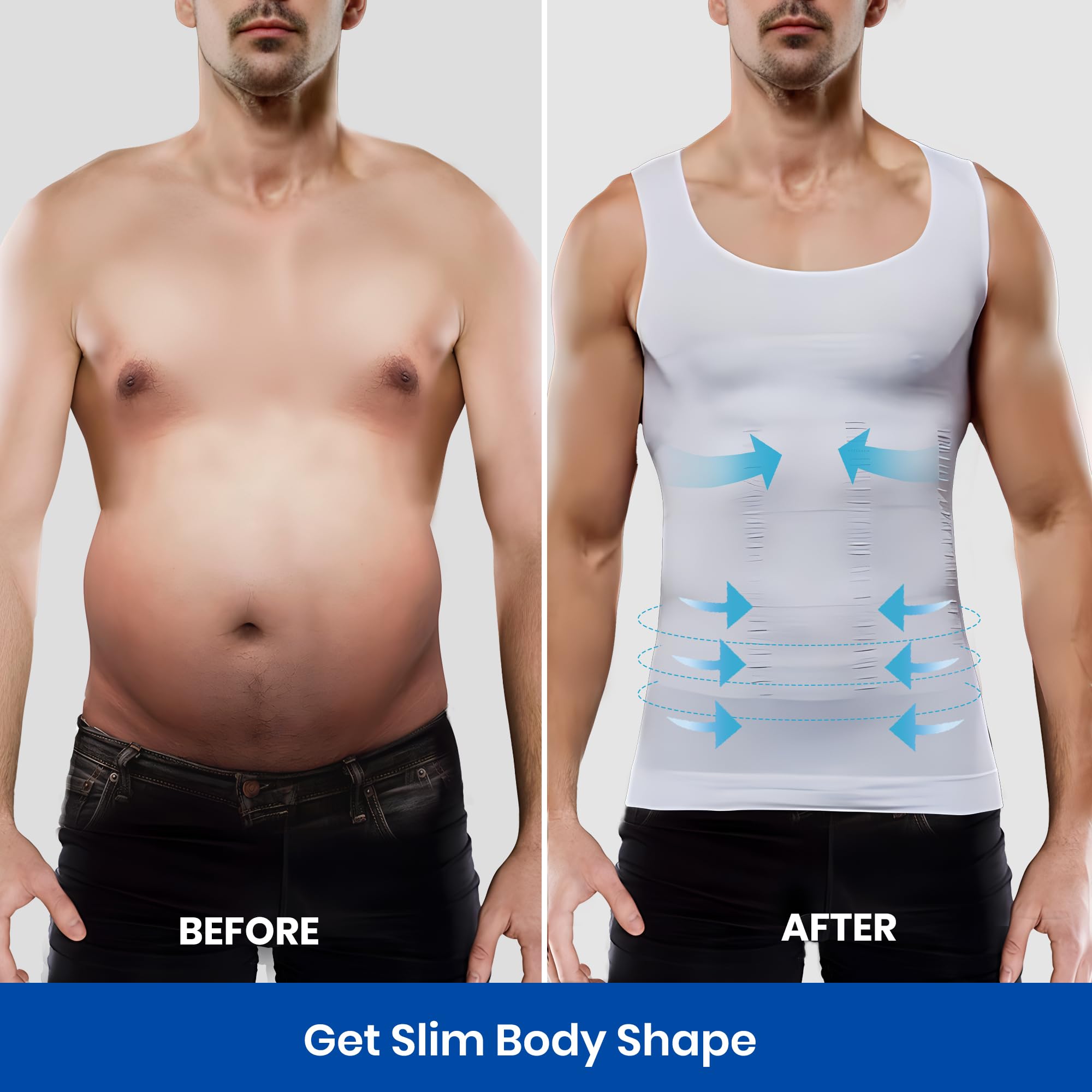 MEETYOO Koszulka kompresyjna męska typu tank top, bielizna modelująca bez rękawów, koszulka na siłownię, sport, podkoszulek dla mężczyzn, bodybuilding, trening, body Shaper, biały, XL