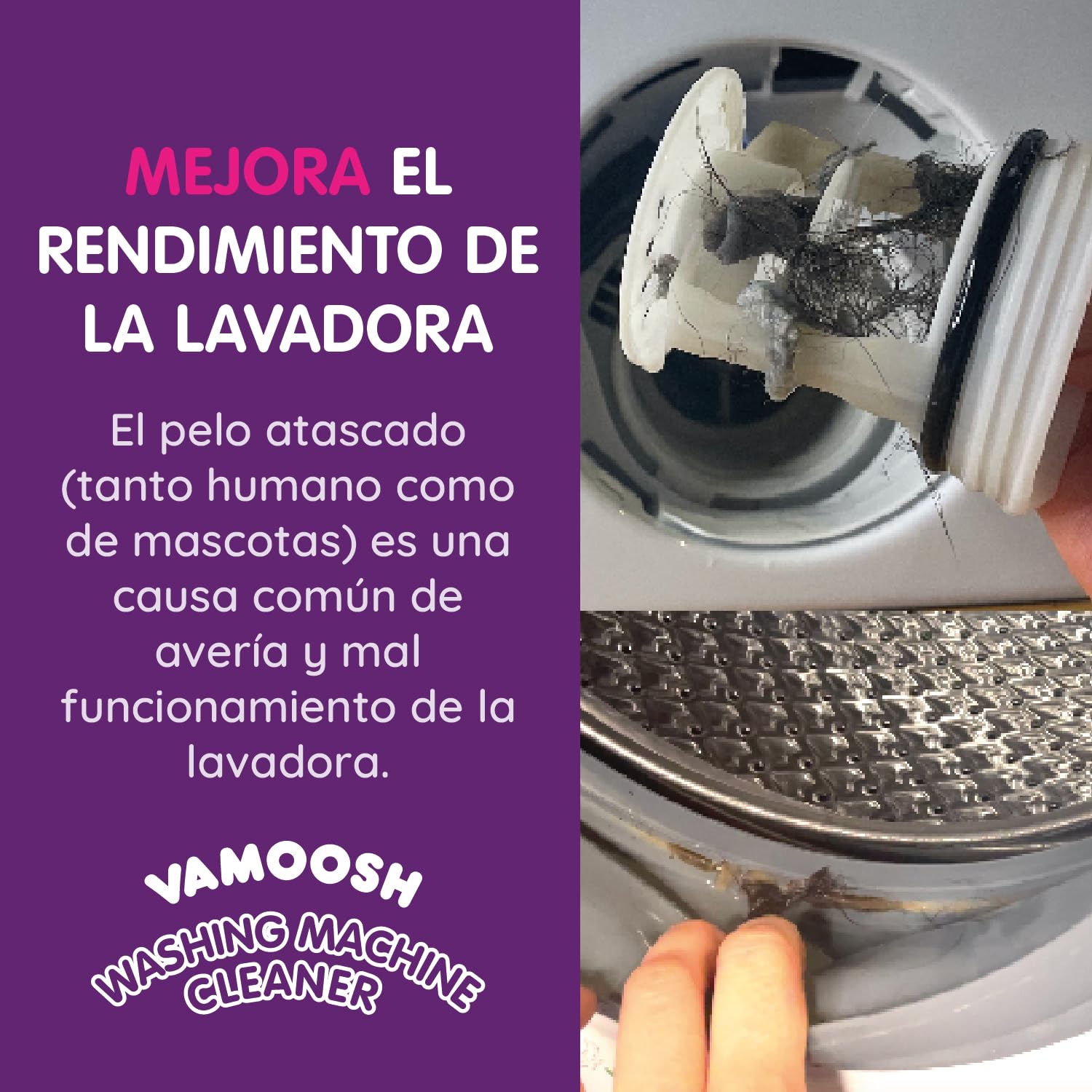 Vamoosh Limpiador de Lavadoras 6 en 1, Aroma Algodón Fresco. Disuelve pelo, elimina olores y cal, limpia en profundidad, deja olor fresco, antibacteriano, desincrusta, 6 lavados