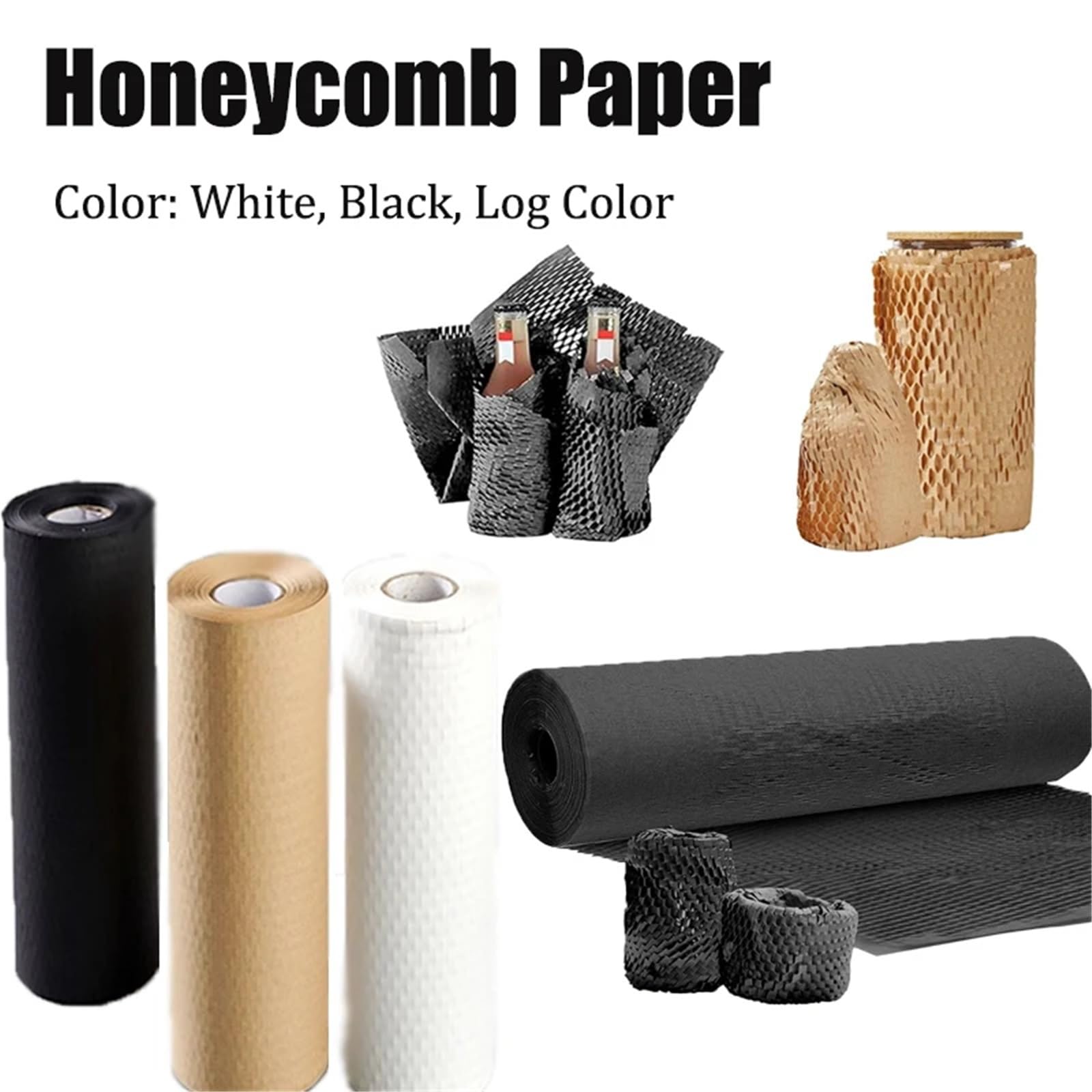 Papierowa folia bąbelkowa, duża rolka, szczelina amortyzująca o strukturze plastra miodu do pakowania wielu rozmiarów(Black,Xw50cm X L10m)