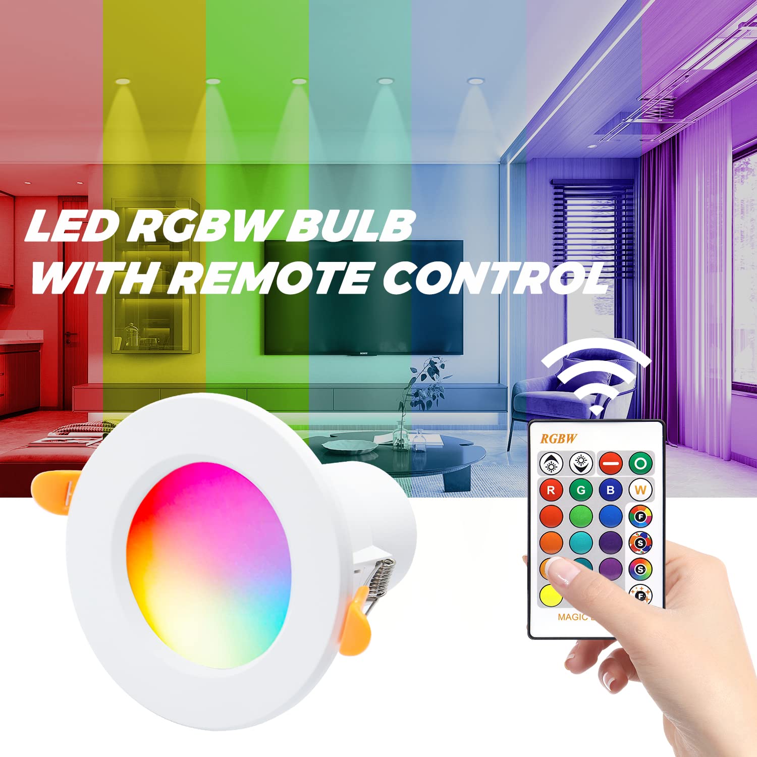 YindaLux Bluetooth LED-inbouwspot RGB 5W 230V, Verpakking van 4 LED-spots warm/wit en koud/wit gekleurd 2700K-6500K, dimbaar, besturing via App & afstandsbediening, boorgat 65-80mm IP44, wit