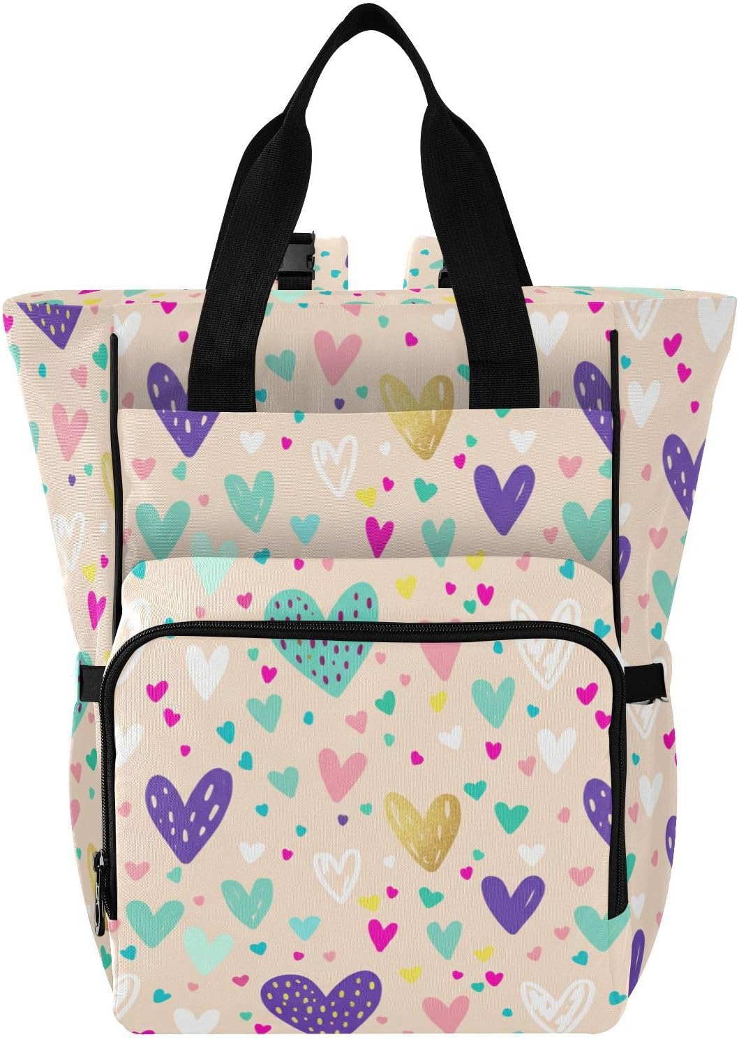 Colorful Hearts Dots Pattern Diaper Bag Backpack for Baby Boys Girls Multifunction Baby Essentials Travel Tote with Stroller Straps & Bottle Storage Nappy Changing Bag for Moms Dads Baby Gifts