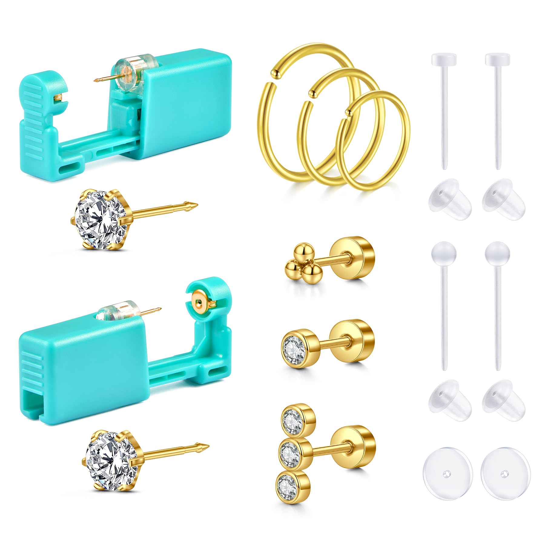 QSKISS Ohrloch Stecher Set Ohrringe Selber Stechen Ear Piercing Kit Herz Stern Form Chirurgenstahl& Clohrpiercing Piercing Ohr