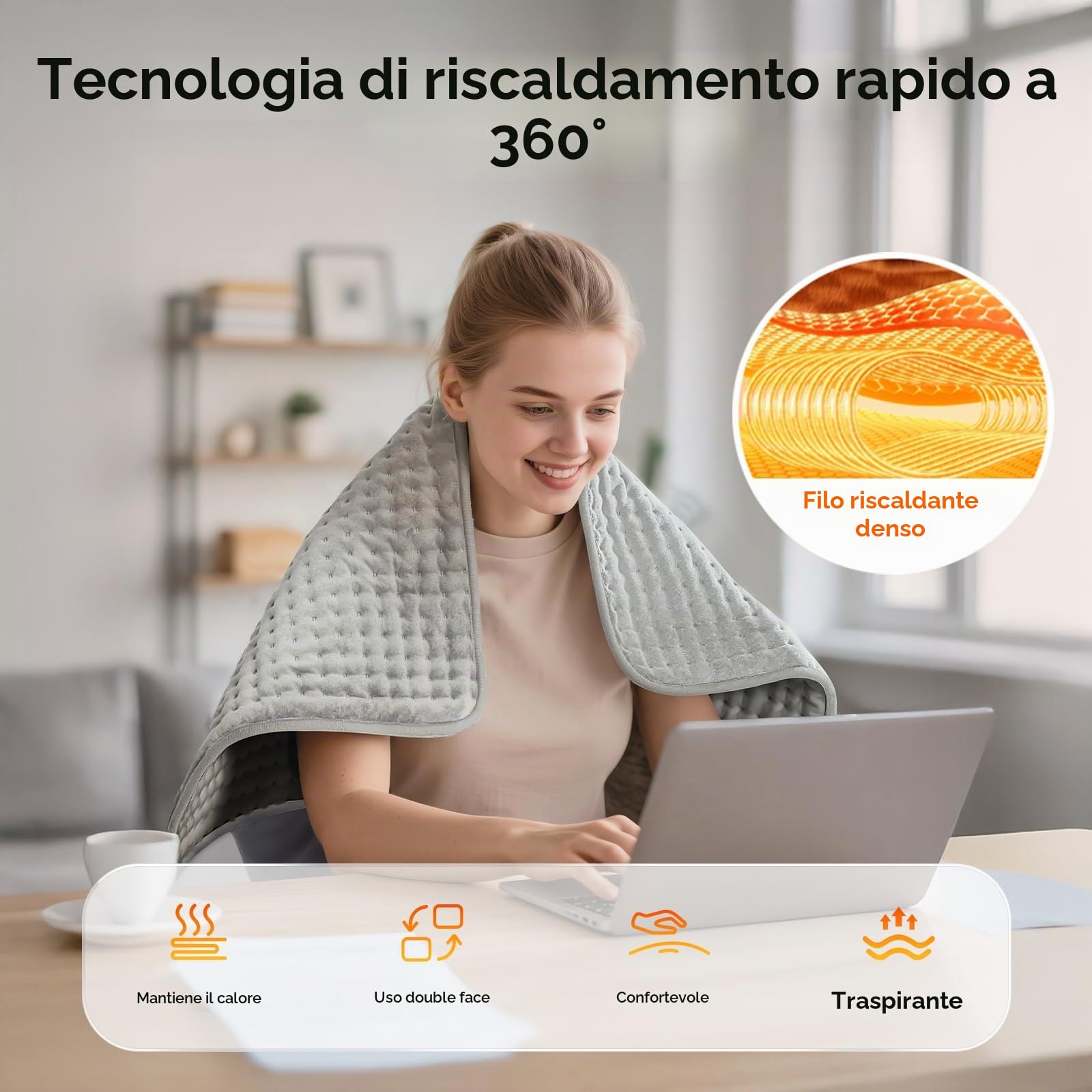 Cuscino riscaldante elettrico 43 X 84 cm con spegnimento automatico e 9 impostazioni di temperatura, cuscino riscaldante per schiena, collo, spalle, stomaco