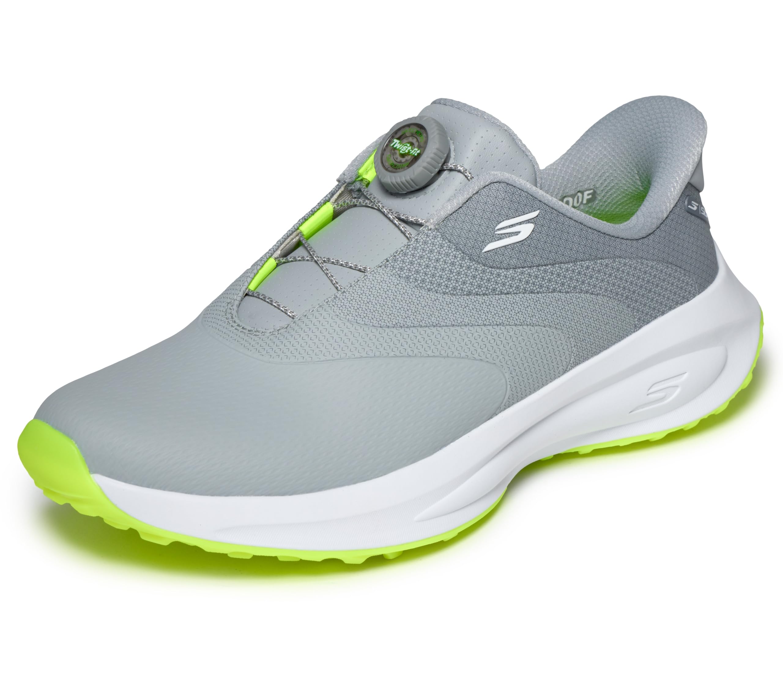 Skechers Men's Go Golf Mens Waterproof Synthetic Twist-Fit Dial Closure Spike Less Golf Shoe Slip-in Trainers, Gray Twist Fit Laces, 7.5 UK