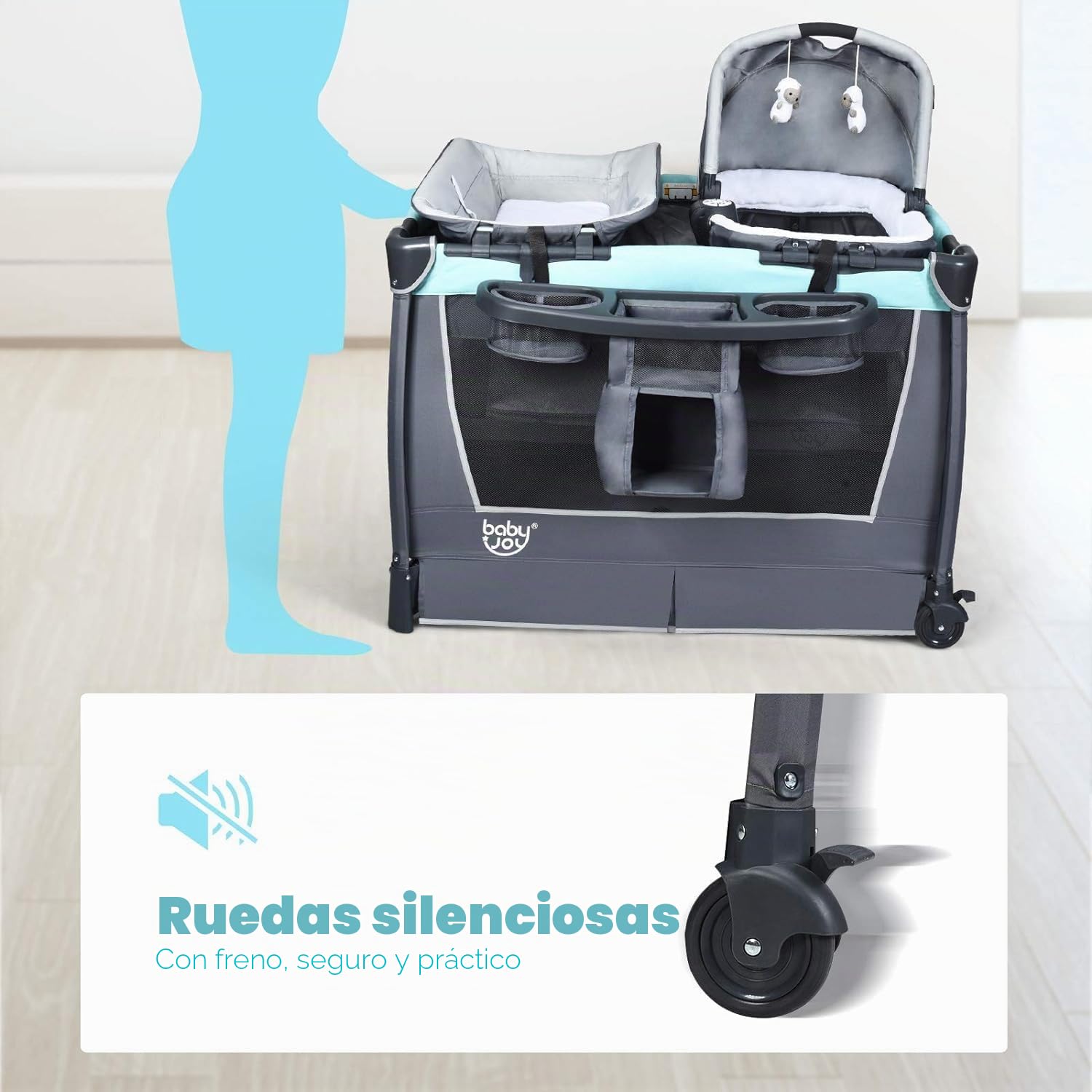 GOPLUS Centro de Cuidado de Bebés 6 en 1 Portátil | Cuna de Viaje para Bebés con Cambiador de Pañales, Bolsa de Almacenamiento y Juguetes Colgantes de 0-36 Meses