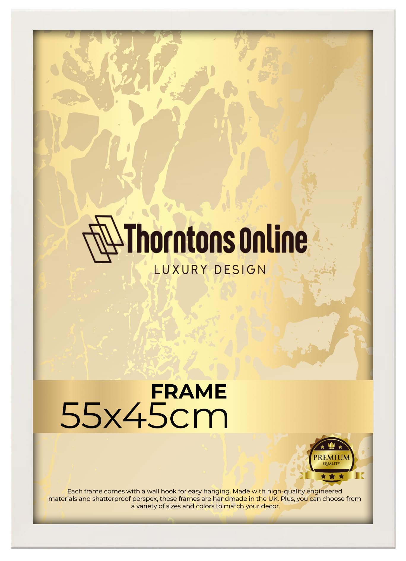 Throntons White Frame 55 x 45 cm MDF Wood Photo Picture Poster Frame with Acrylic Glass Portrait or Landscape Wall Mount Decoration Display
