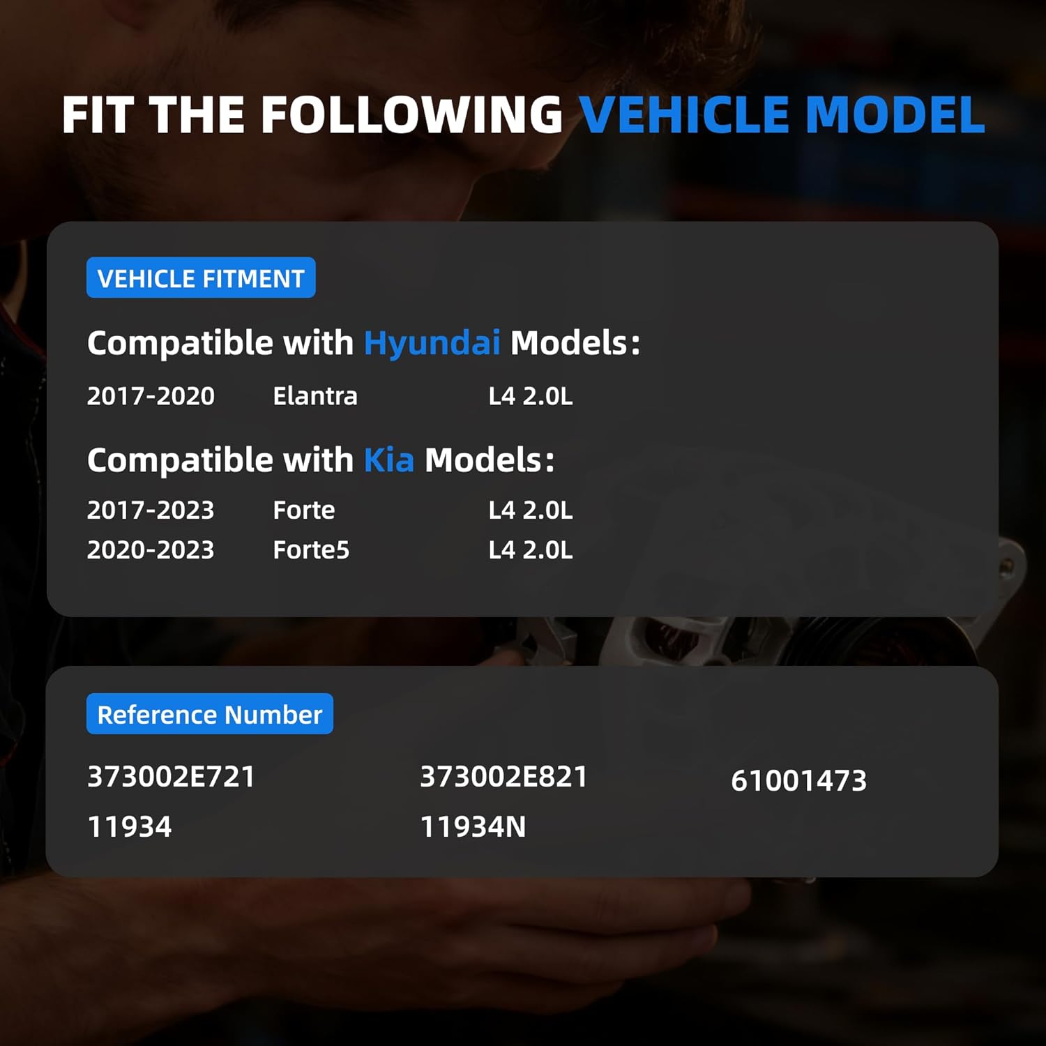 373002E721 Alternator Compatible with Hyundai Elantra 2017-2020 2.0L & Kia Forte 2017-2023 Alternator Replacement for 11934,11934N,61001473 12V 150A 6-Groove Pulley