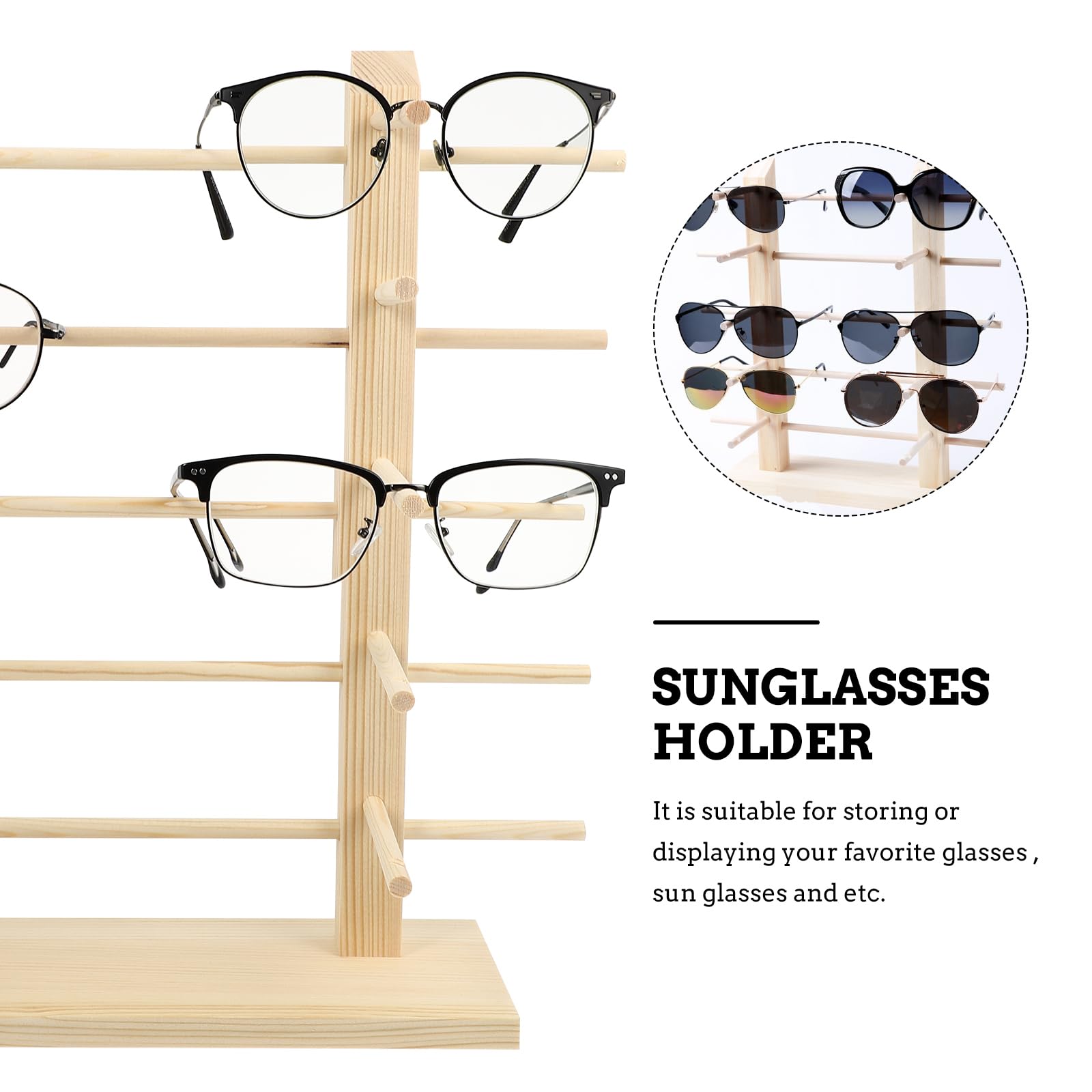 LIFKOME Présentoir à Lunettes En Bois Naturel - Porte-lunettes Porte-bijoux Affichage Jusqu'à 10 Paires