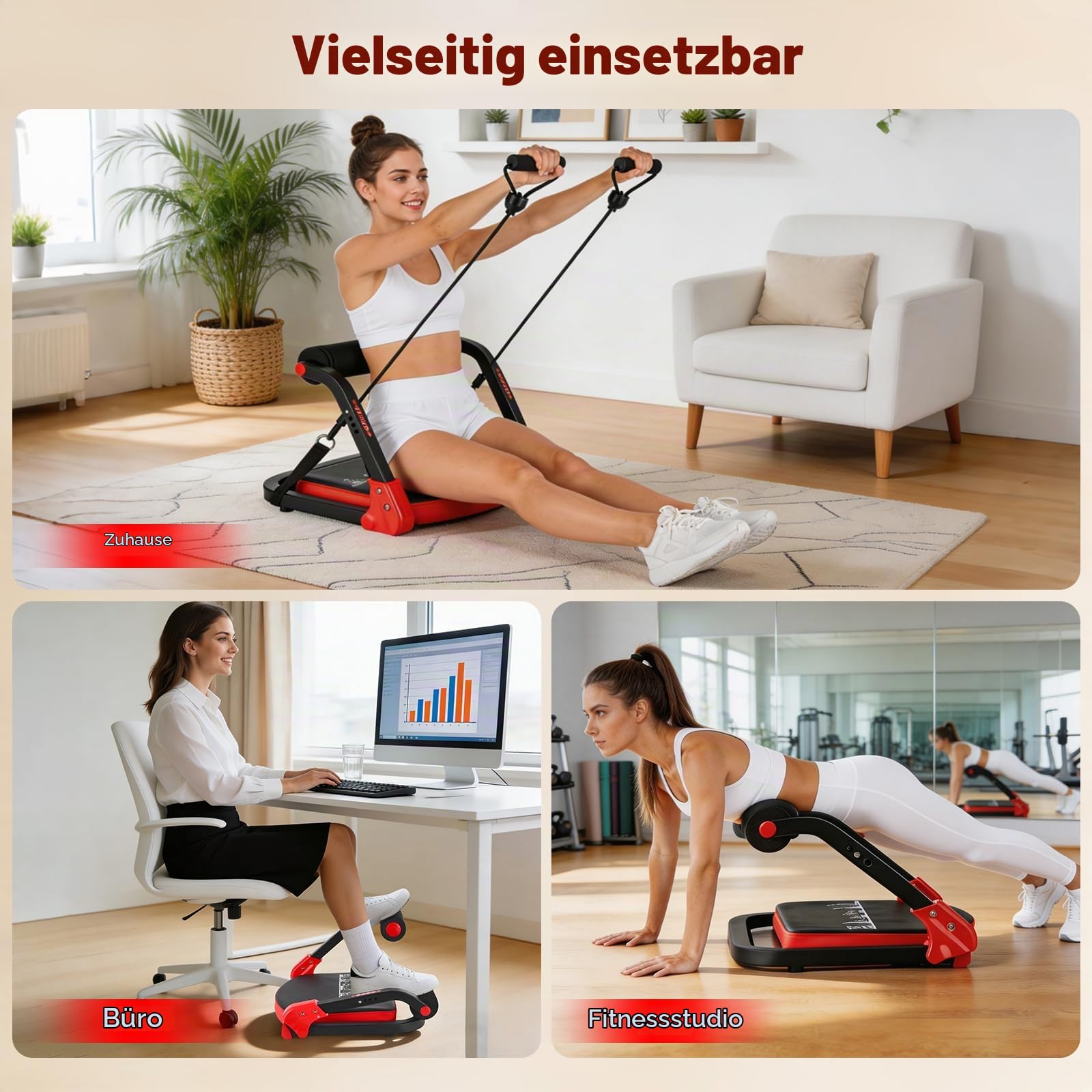 Bauchtrainer für Zuhause 4 Widerstandsstufen – Ganzkörper Core-Trainer für Zuhause, 150 kg belastbar, tragbares Fitnessgerät für Sit-ups, Arme & Beine