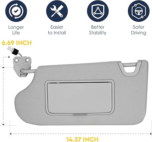 Miniatura 6 de Visera solar para lado del conductor izquierdo con luz para Nissan Altima sin techo corredizo 2013 2014 2015 2016 2017 2018, sustituye a 96401-3TA2A