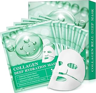 Organic Collage Real Deep Mask, Collage Face Mask, 6 Pieces - Intense Collage Overnight Mask with Advanced Collage Brush, Promotes Skin Vitality and Elasticity