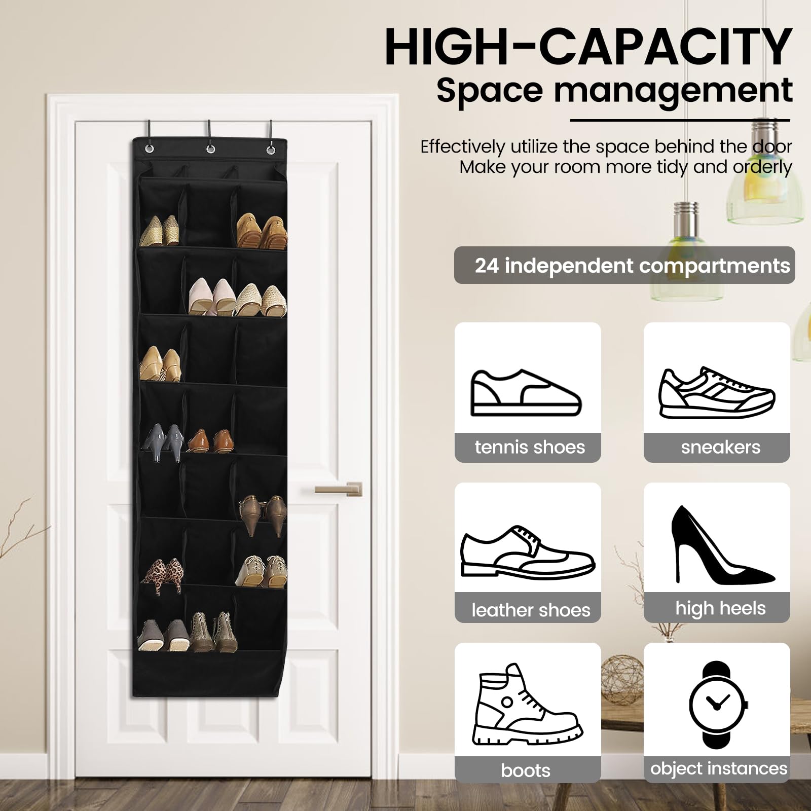 MABCIRY Over the Door Shoe Organizer with 24 Pockets, Oxford Cloth over the Door Shoe Rack, Foldable Hanging Shoe Organizer, Space Saving over the Door Shoe Storage Hanging Door Shoe Rack for Shoes