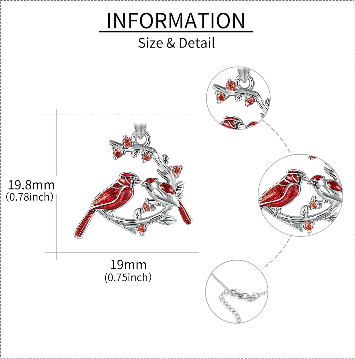 Cardinal Necklace 925 Sterling Silver Red Cardinal Pendant Christmas Mother's Day Bird Jewelry for Women Mom - Image 5