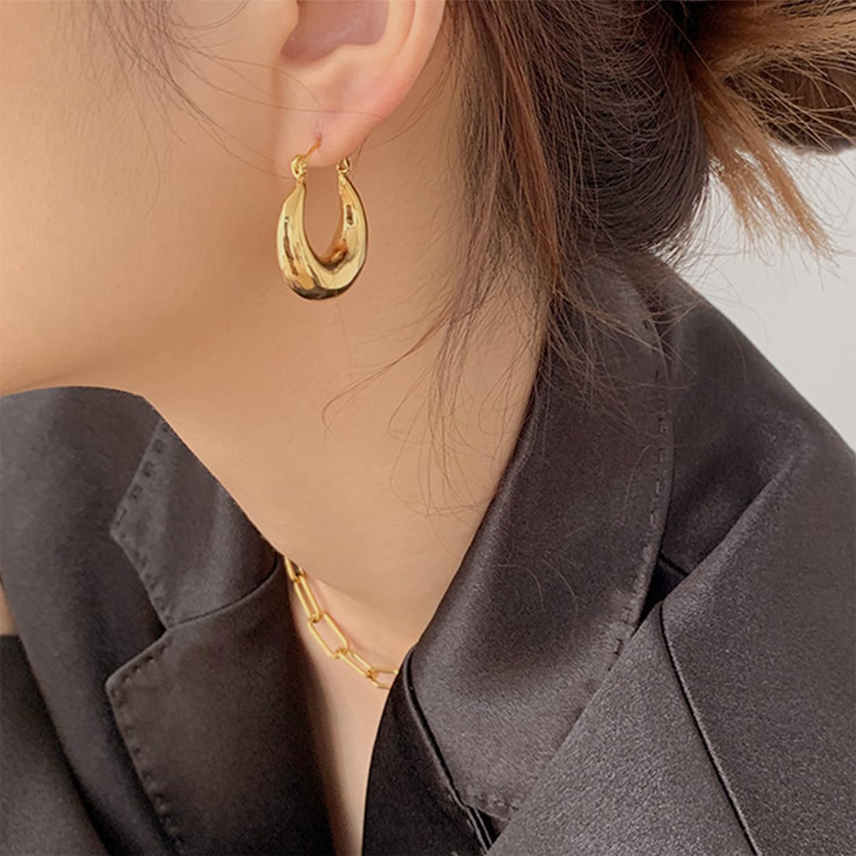 JeanBeau Gold Plated Chunky Hoop Earrings for Women, Trendy Statement Thick Hollow Lightweight Huggie Hypoallergenic Earing Jewelry Gift - Image 2