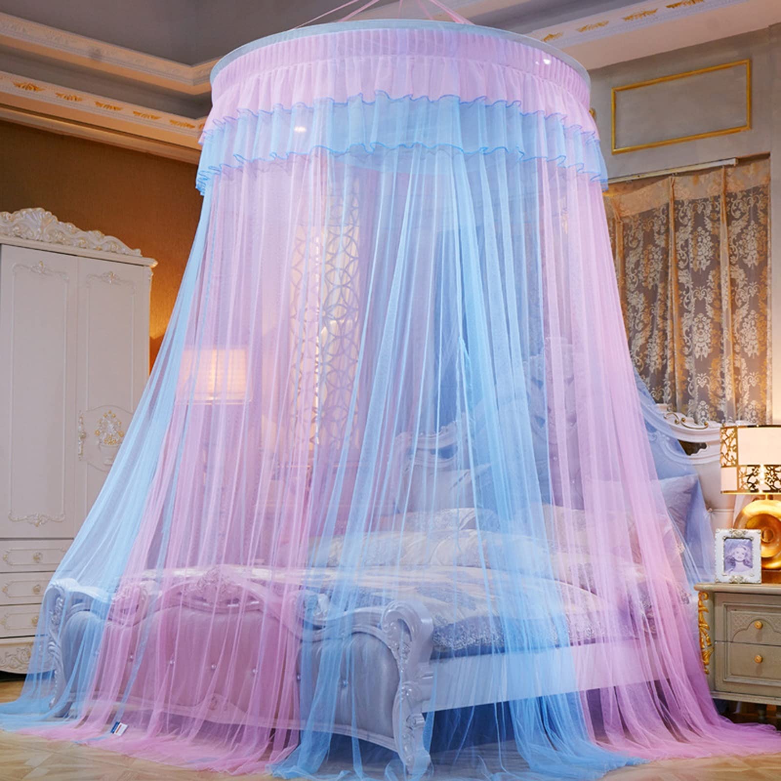 Moustiquaire de lit style princesse luxueuse avec dôme blanc pour grand lit double