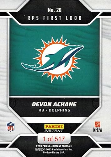 Miniatura 2 de 2023 Panini Instant Football #26 Devon Achane Rookie Card Dolphins - Only 517 made!