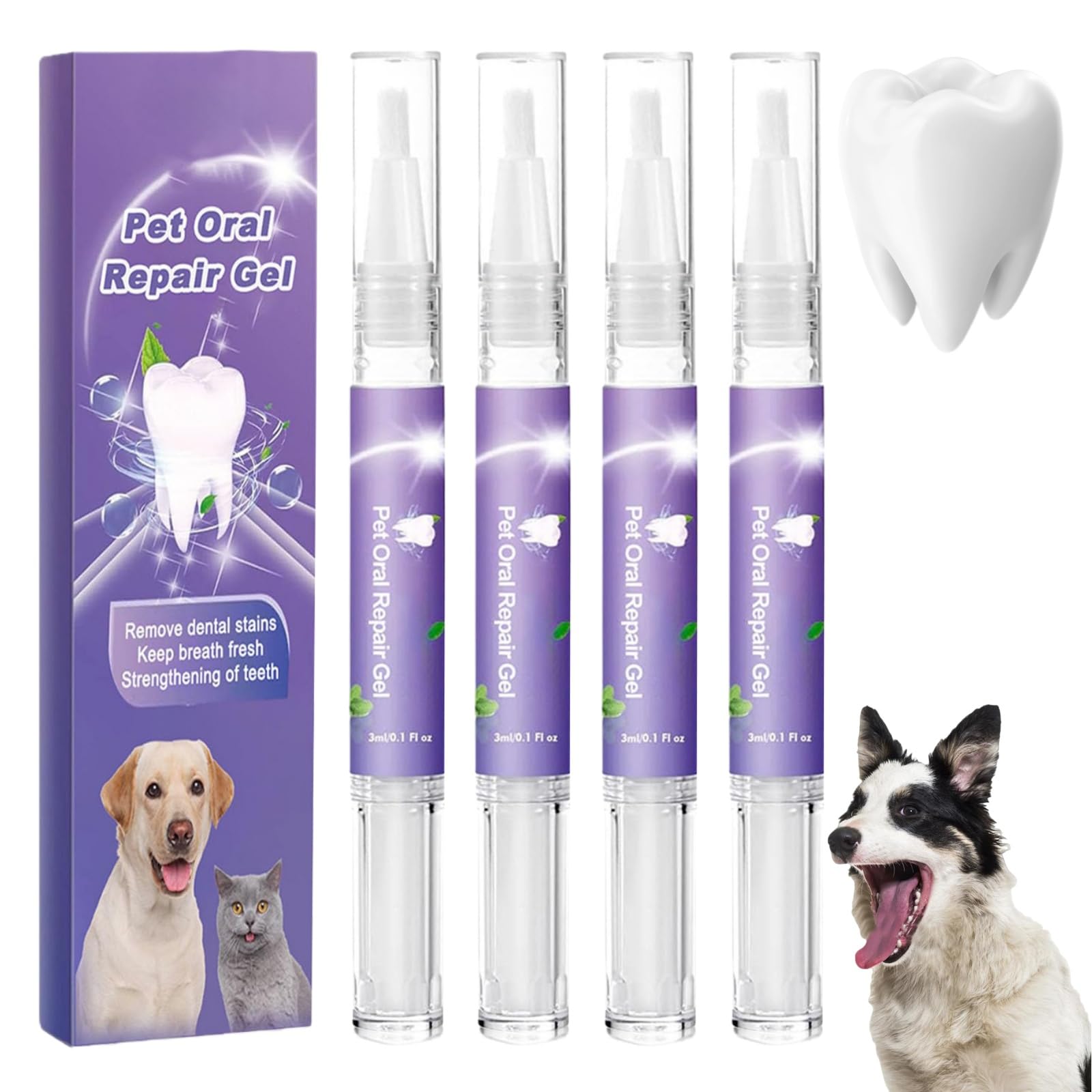 4PCS Pet Or/al Cleaning Gel,Dog Teeth Cleaning,Dental Care Toothpaste, Whitening & Healthy Gums,No-Brushing Or/al Care Gel for Tartar Control, Fresh Breath Dental Solution for Puppies & Adult Dogs