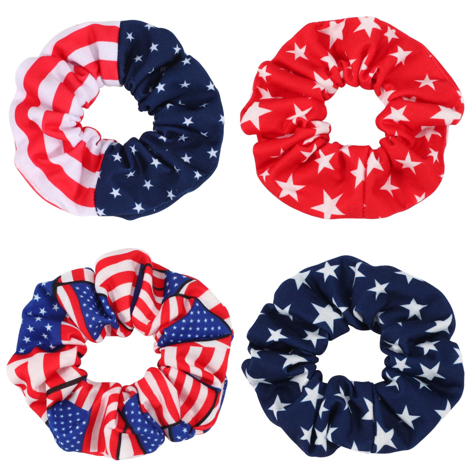 American Flag Elastic Hair Ties for Women Girls Kids Independence Day 4th of July Hair Scrunchies Red White Blue Star Patriotic USA Hair Tie Pony