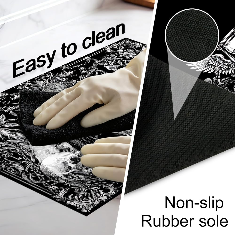 Gothic Skull Stove Top Cover for Glass Electric Stove Mat | Gothic skull vintage stove top cover; black and white mat for glass electric stove, non-slip, washable, easy clean